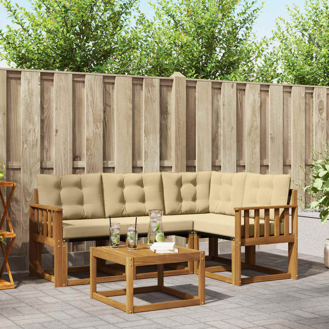 vidaXL Conjunto de sofás de exterior 5 uds. Natural y Beige