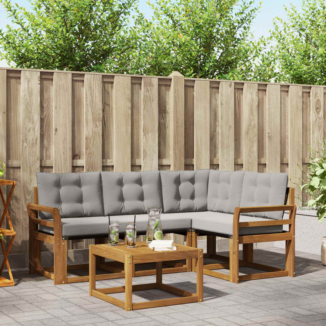 vidaXL Conjunto de sofás de exterior 5 uds. Gris Natural y Claro