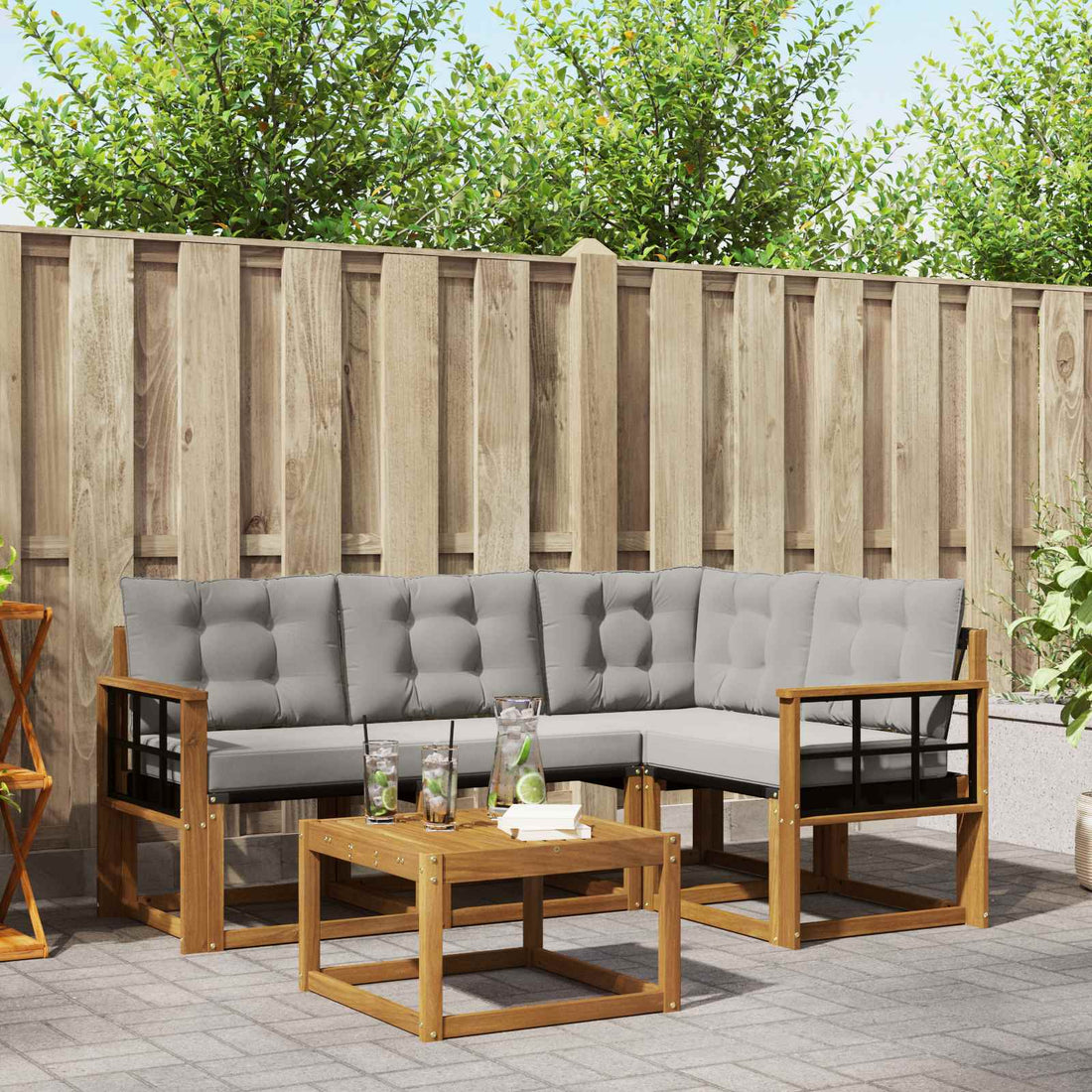 vidaXL Conjunto de sofás de exterior 5 uds. Gris Natural y Claro