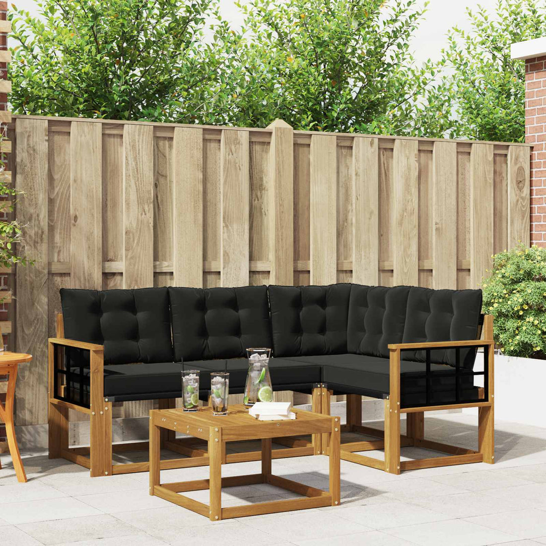 vidaXL Conjunto de sofás de exterior 5 uds. Natural y negro