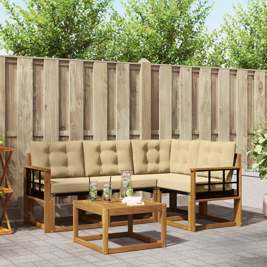 vidaXL Conjunto de sofás de exterior 5 uds. Natural y Beige