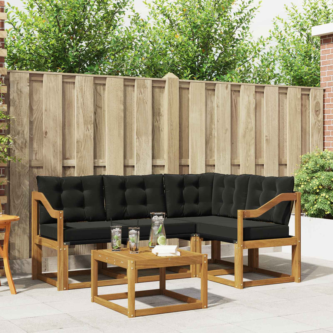 vidaXL Conjunto de sofás de exterior 5 uds. Natural y negro