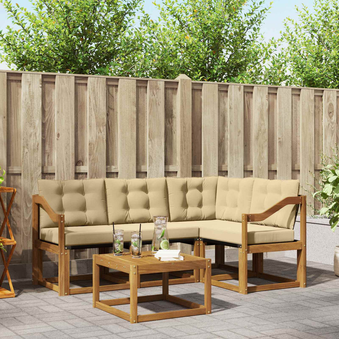 vidaXL Conjunto de sofás de exterior 5 uds. Natural y Beige