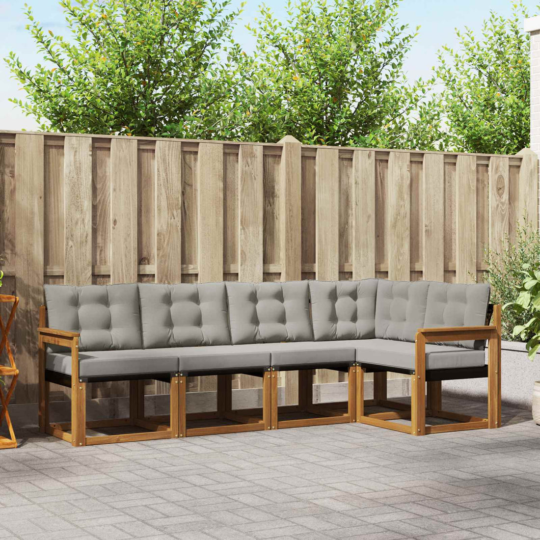 vidaXL Conjunto de sofás de exterior 5 uds. Gris Natural y Claro