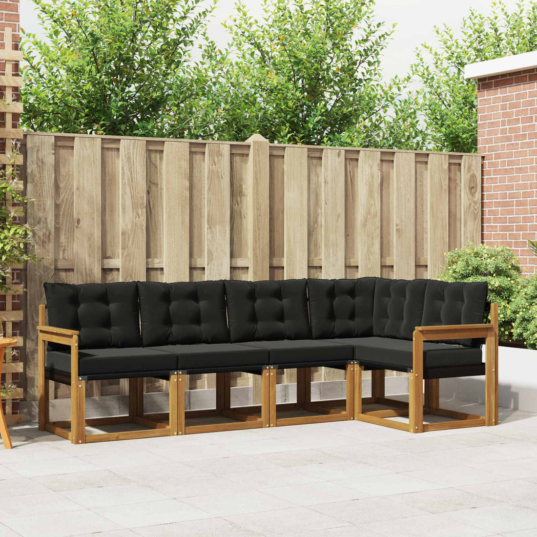vidaXL Conjunto de sofás de exterior 5 uds. Natural y negro