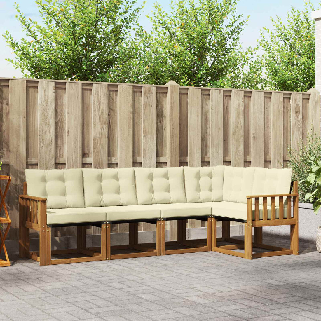 vidaXL Conjunto de sofás de exterior 5 uds. Natural y Crema