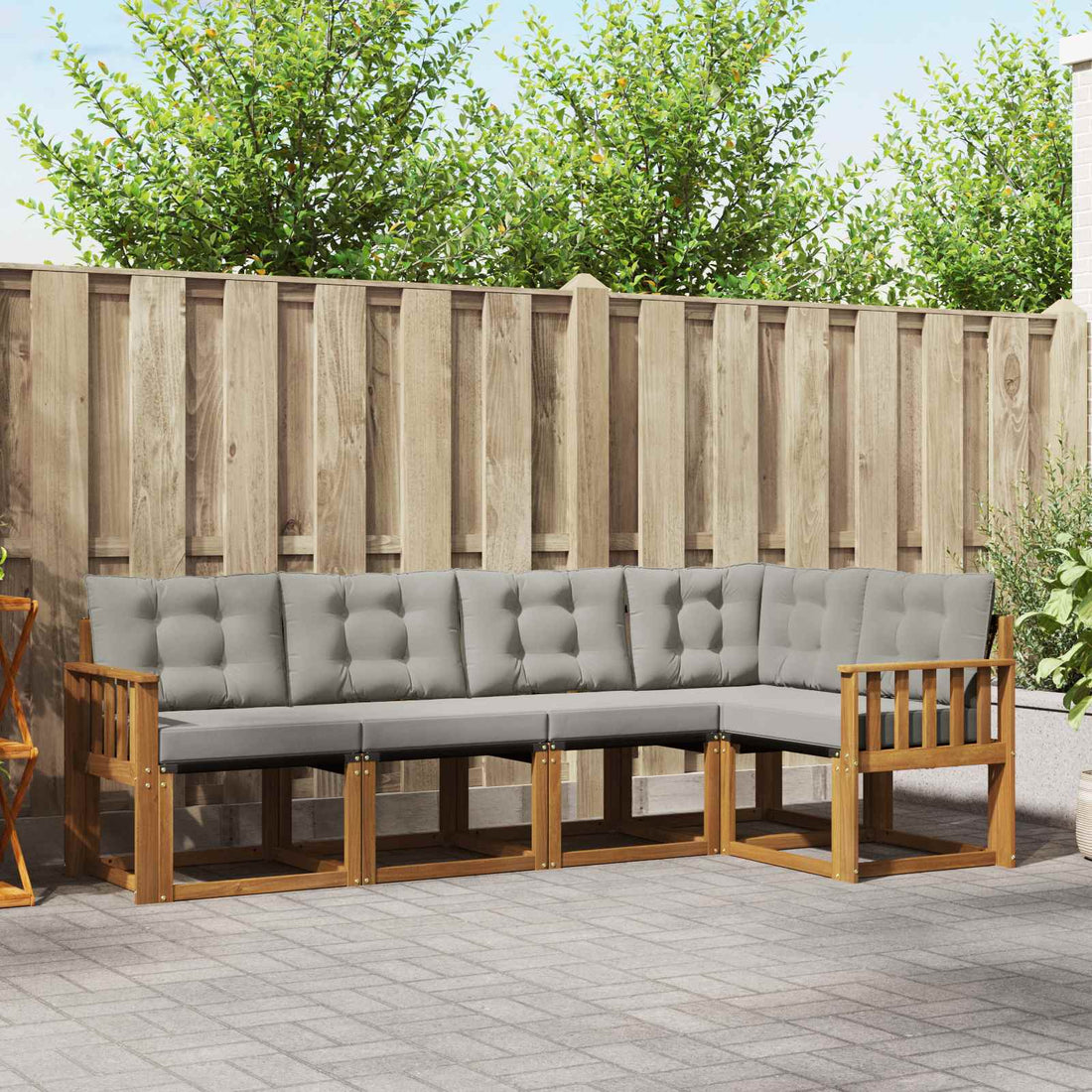 vidaXL Conjunto de sofás de exterior 5 uds. Gris Natural y Claro