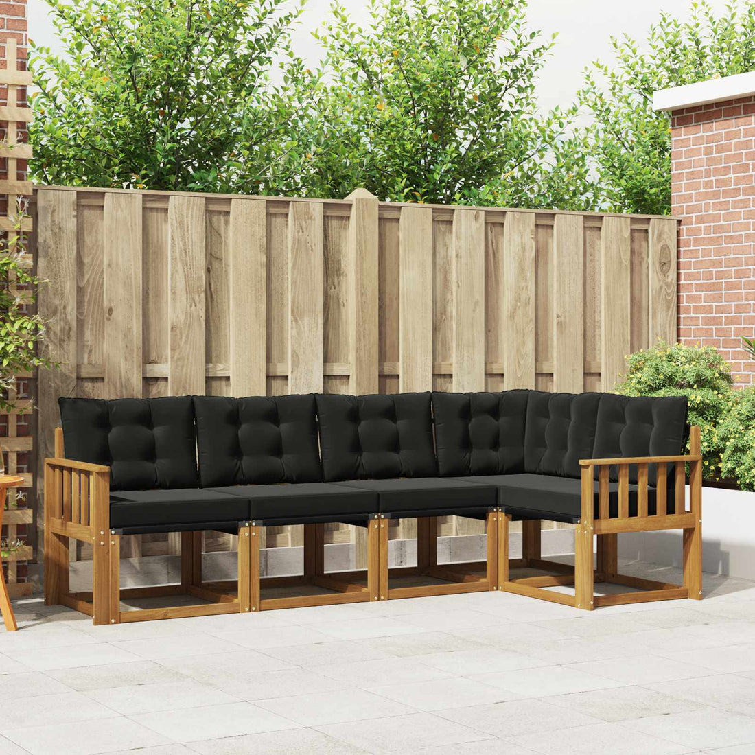 vidaXL Conjunto de sofás de exterior 5 uds. Natural y negro