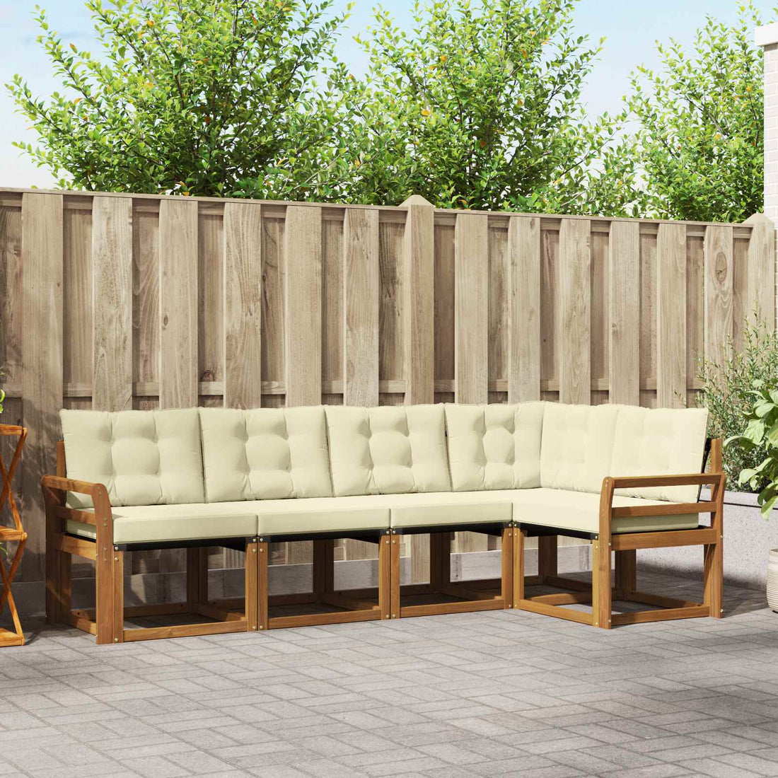 vidaXL Conjunto de sofás de exterior 5 uds. Natural y Crema