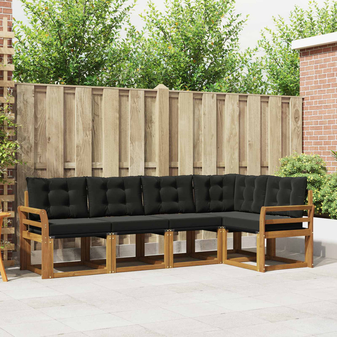 vidaXL Conjunto de sofás de exterior 5 uds. Natural y negro