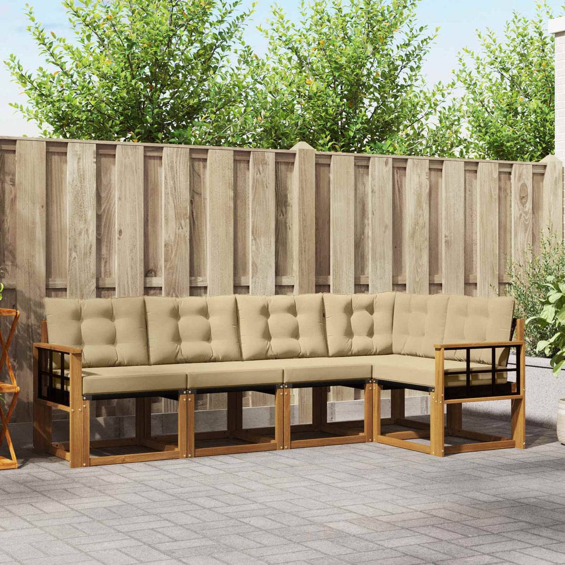 vidaXL Conjunto de sofás de exterior 5 uds. Natural y Beige
