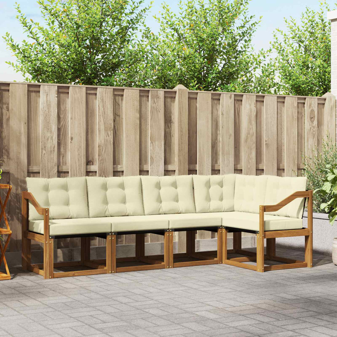 vidaXL Conjunto de sofás de exterior 5 uds. Natural y Crema