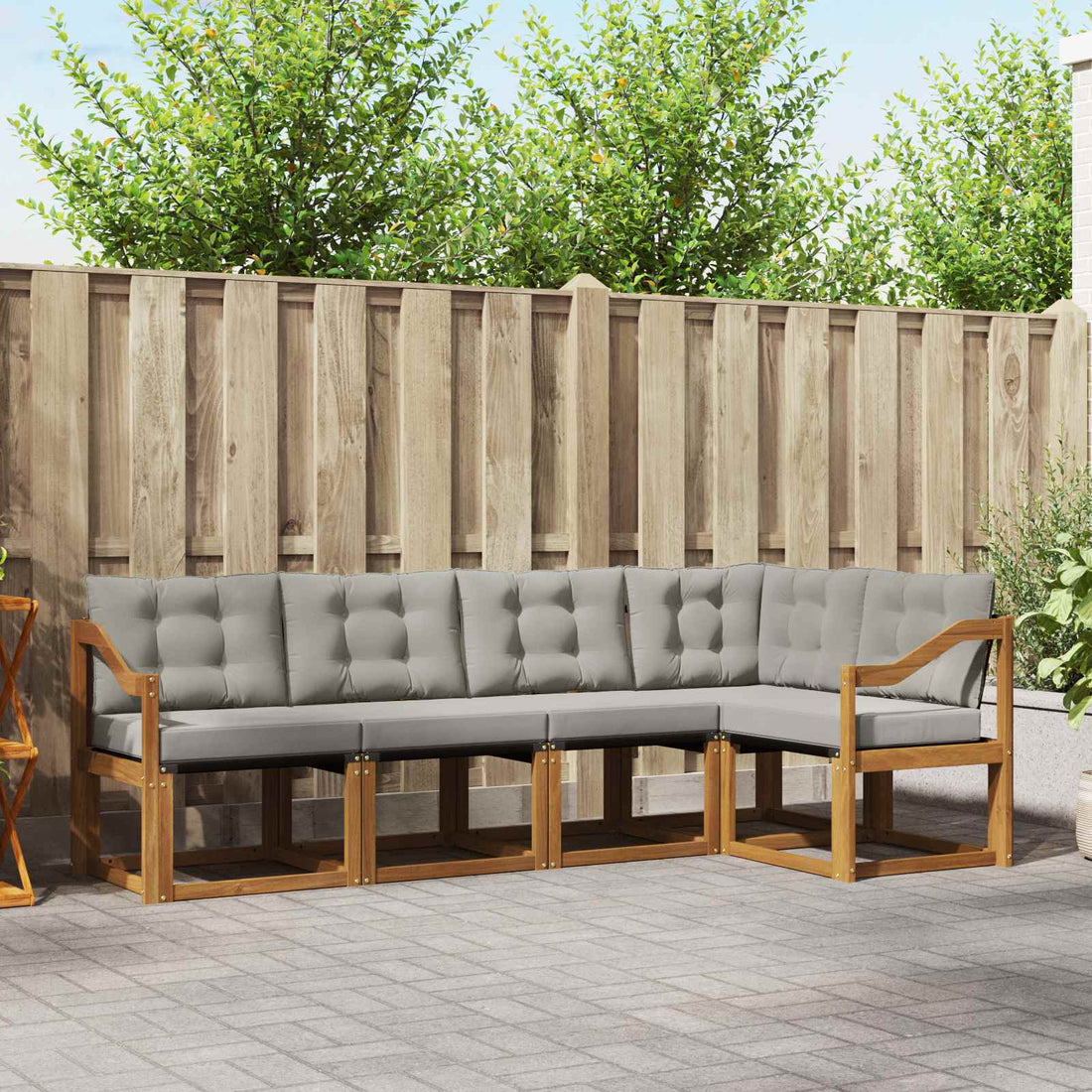 vidaXL Conjunto de sofás de exterior 5 uds. Gris Natural y Claro