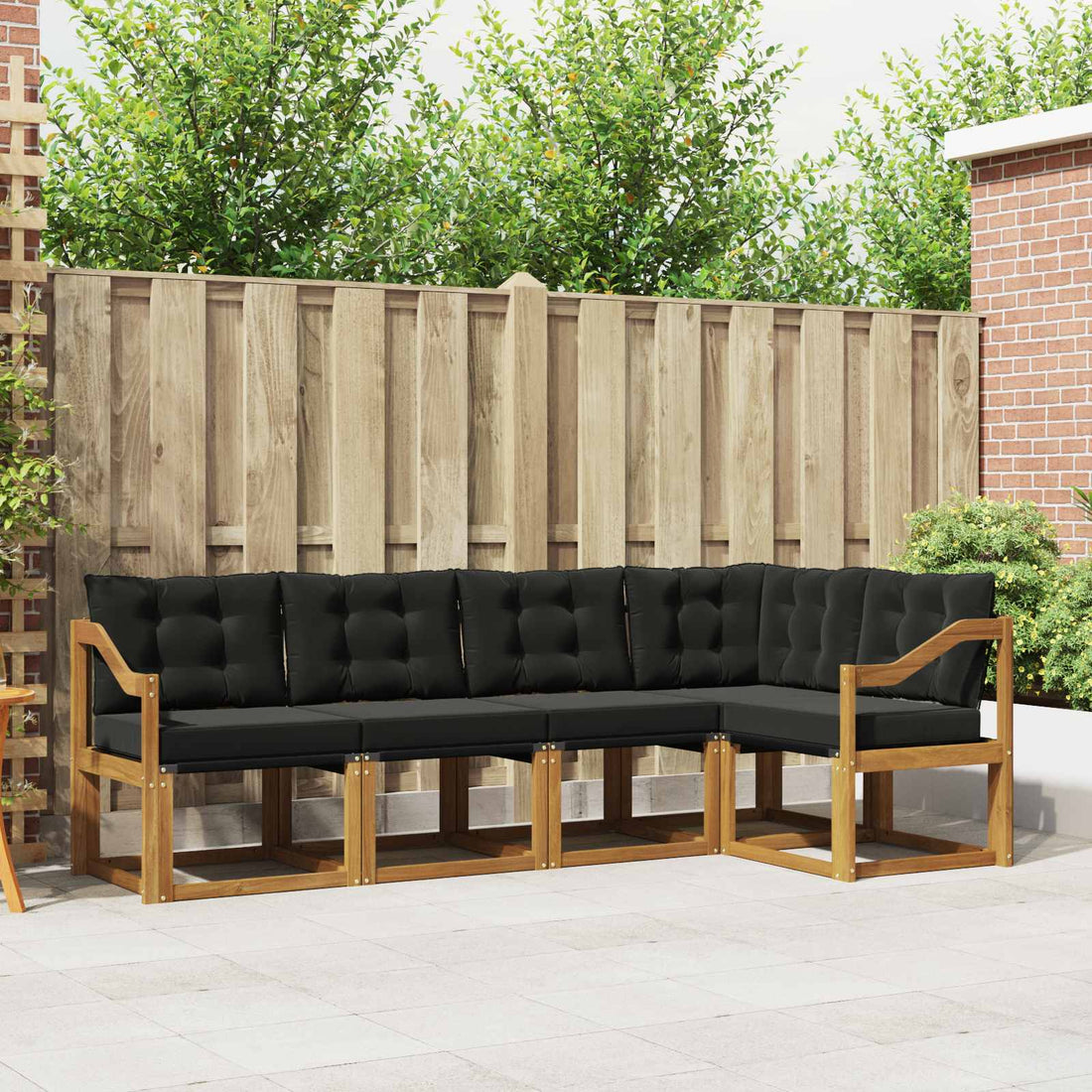 vidaXL Conjunto de sofás de exterior 5 uds. Natural y negro