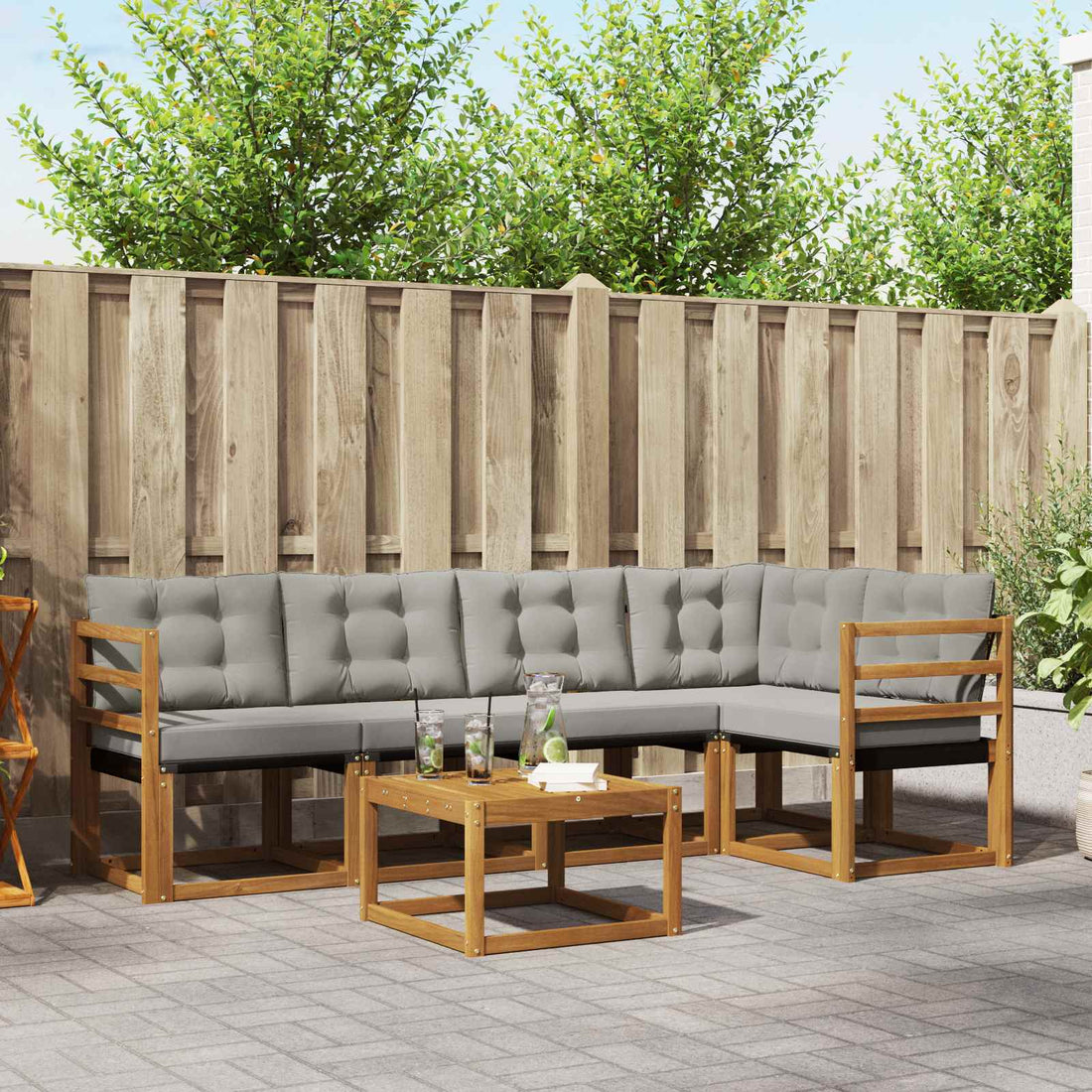 vidaXL Conjunto de sofás de exterior 6 uds. Gris Natural y Claro