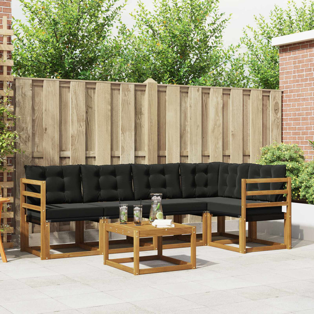 vidaXL Conjunto de sofás de exterior 6 uds. Natural y negro