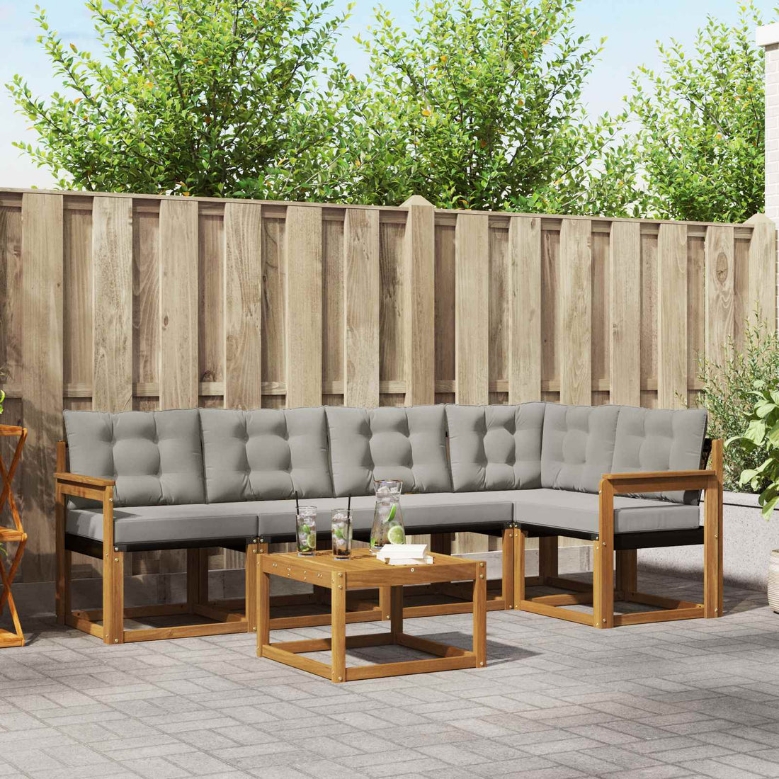 vidaXL Conjunto de sofás de exterior 6 uds. Gris Natural y Claro