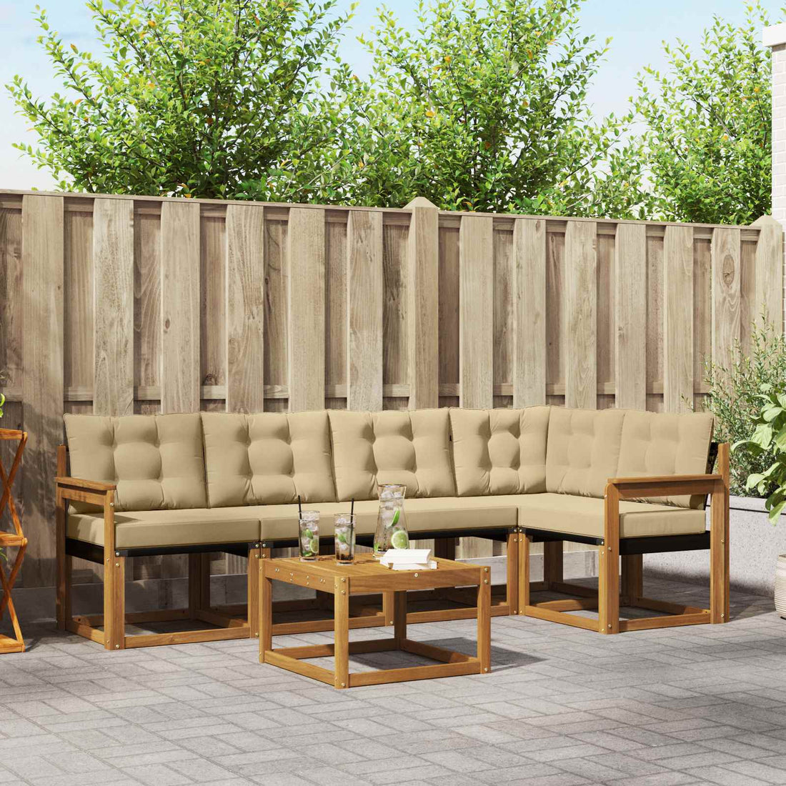 vidaXL Conjunto de sofás de exterior 6 uds. Natural y Beige