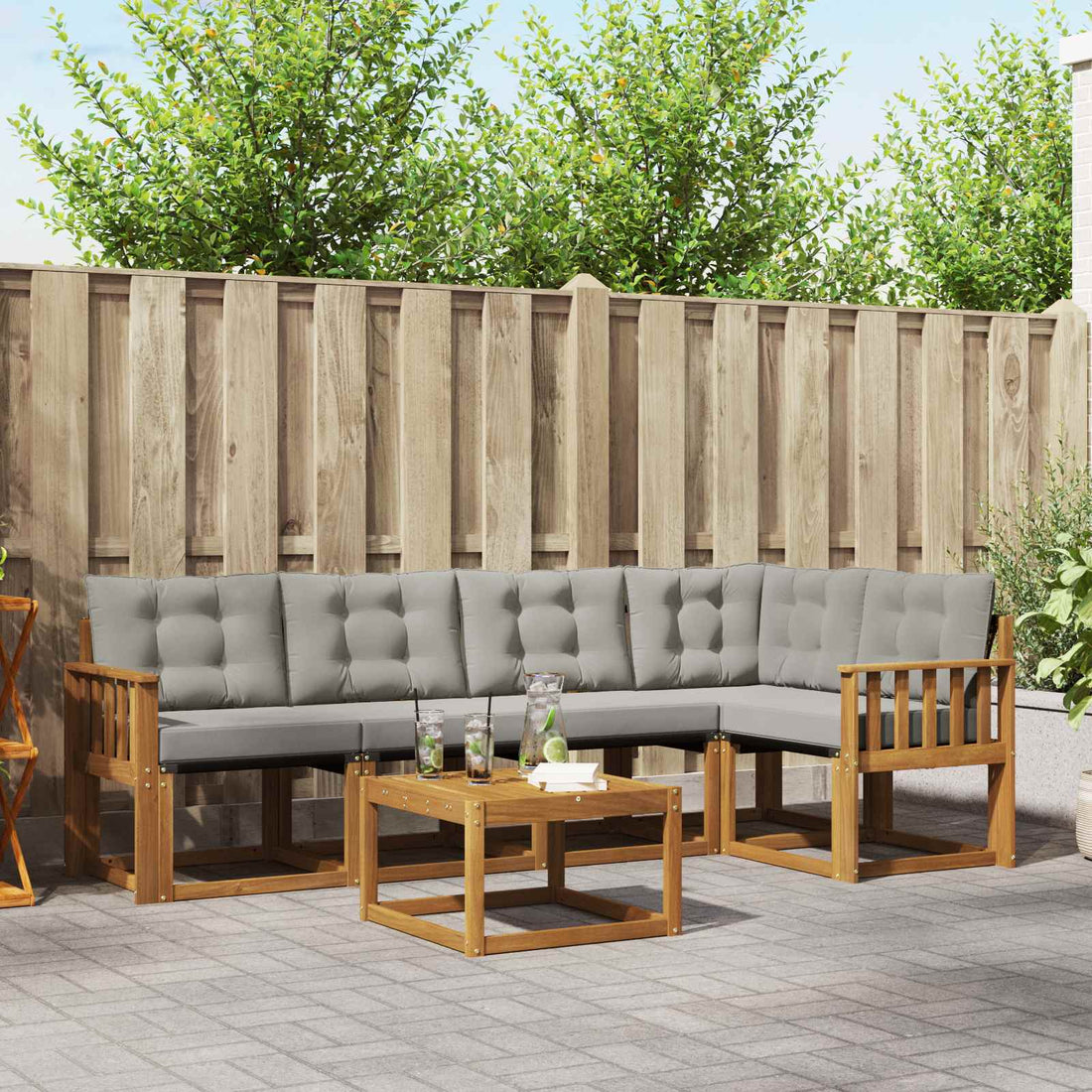 vidaXL Conjunto de sofás de exterior 6 uds. Gris Natural y Claro