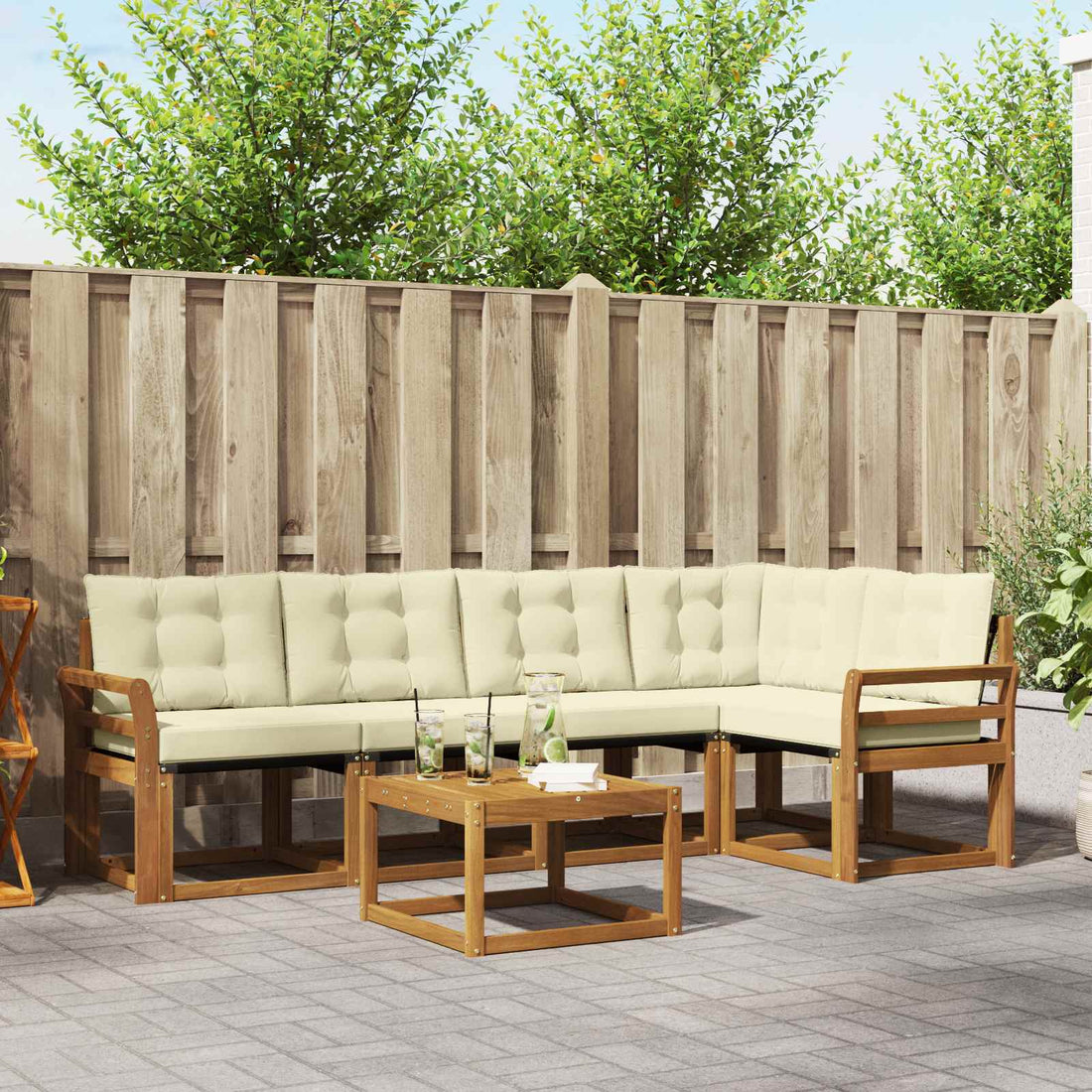 vidaXL Conjunto de sofás de exterior 6 uds. Natural y Crema