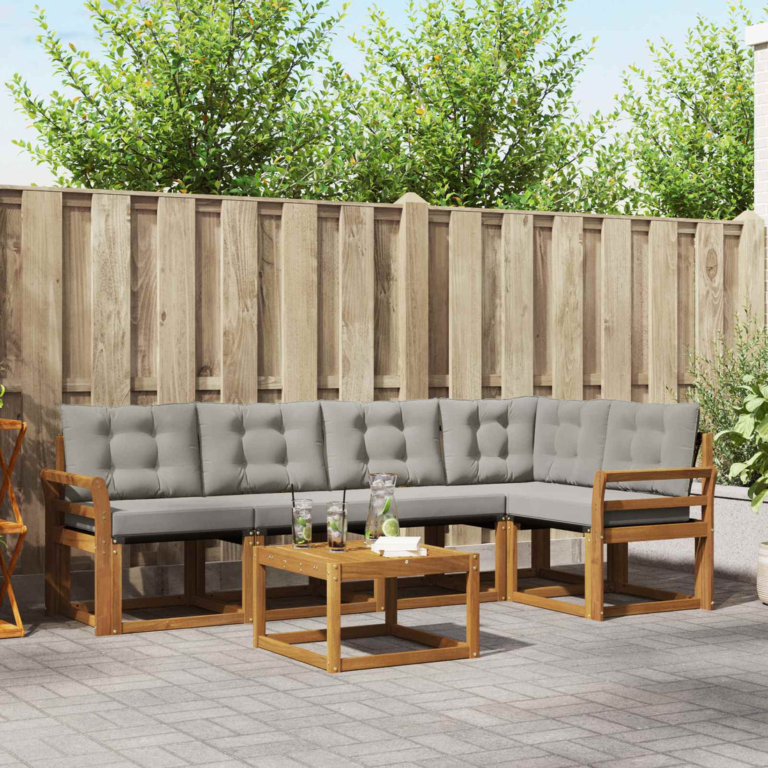 vidaXL Conjunto de sofás de exterior 6 uds. Gris Natural y Claro