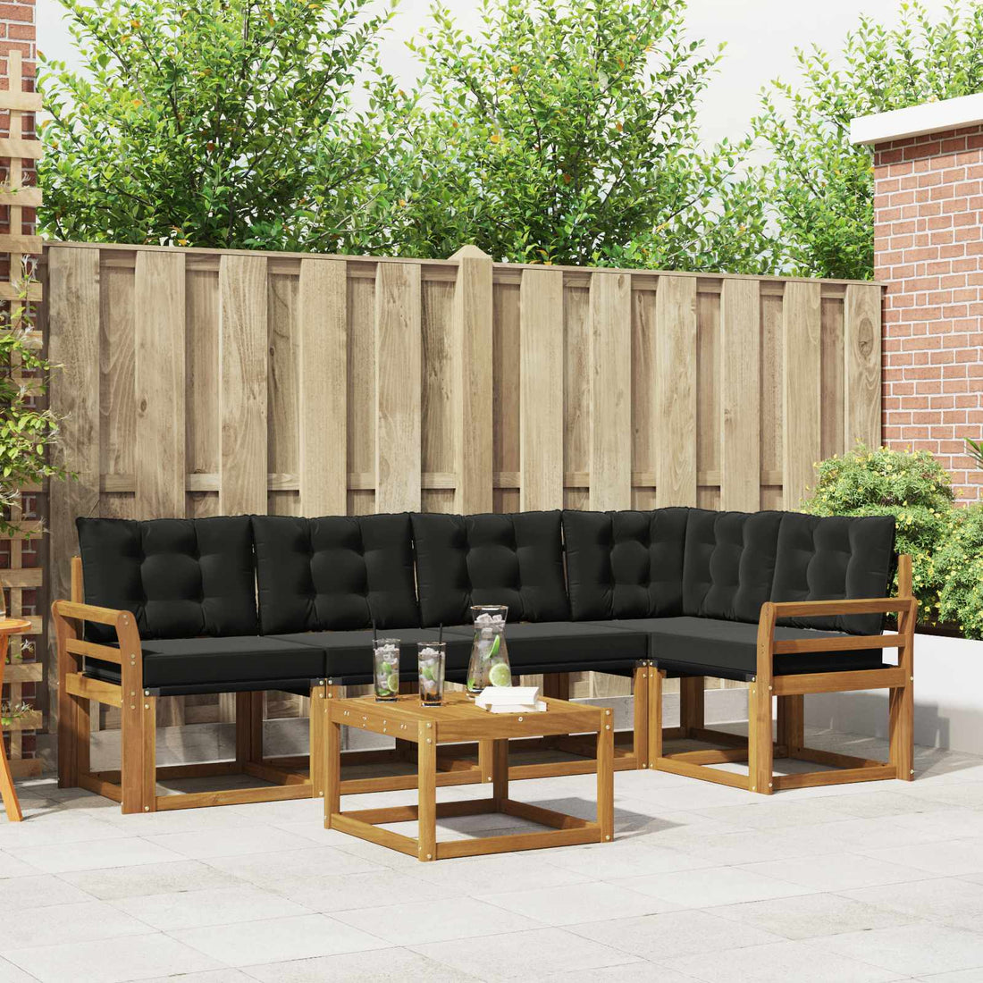 vidaXL Conjunto de sofás de exterior 6 uds. Natural y negro
