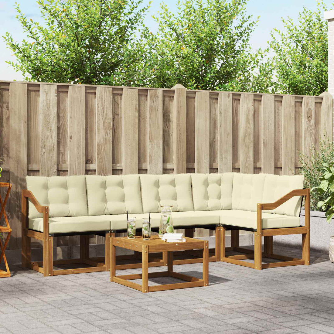 vidaXL Conjunto de sofás de exterior 6 uds. Natural y Crema