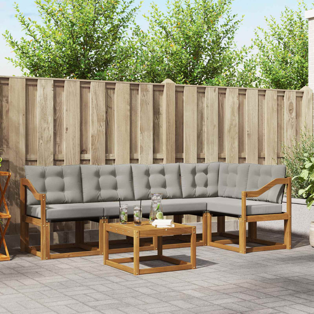 vidaXL Conjunto de sofás de exterior 6 uds. Gris Natural y Claro