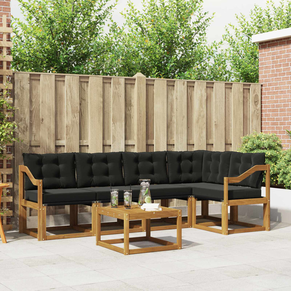 vidaXL Conjunto de sofás de exterior 6 uds. Natural y negro