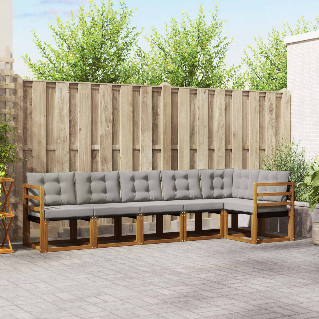 vidaXL Conjunto de sofás de exterior 6 uds. Gris Natural y Claro