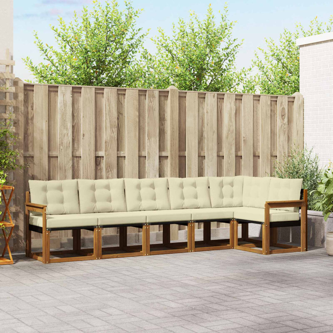 vidaXL Conjunto de sofás de exterior 6 uds. Natural y Crema
