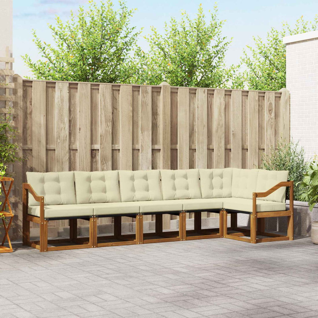 vidaXL Conjunto de sofás de exterior 6 uds. Natural y Crema