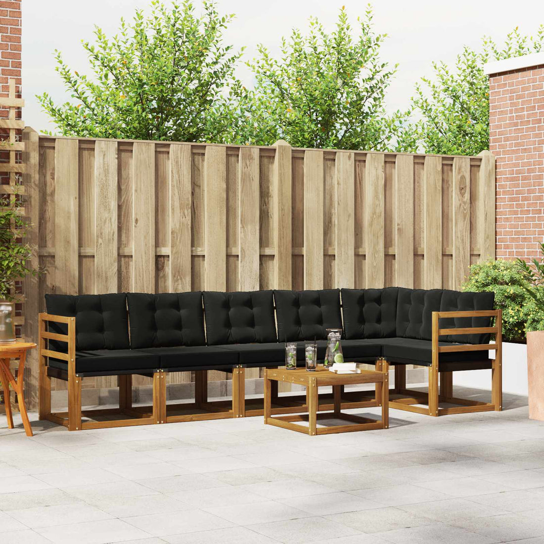 vidaXL Conjunto de sofás de exterior 7 uds. Natural y negro