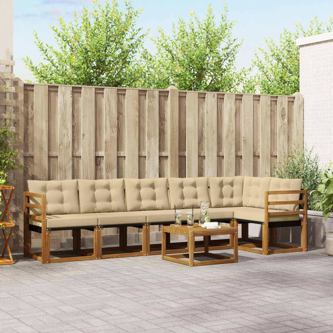 vidaXL Conjunto de sofás de exterior 7 uds. Natural y Beige