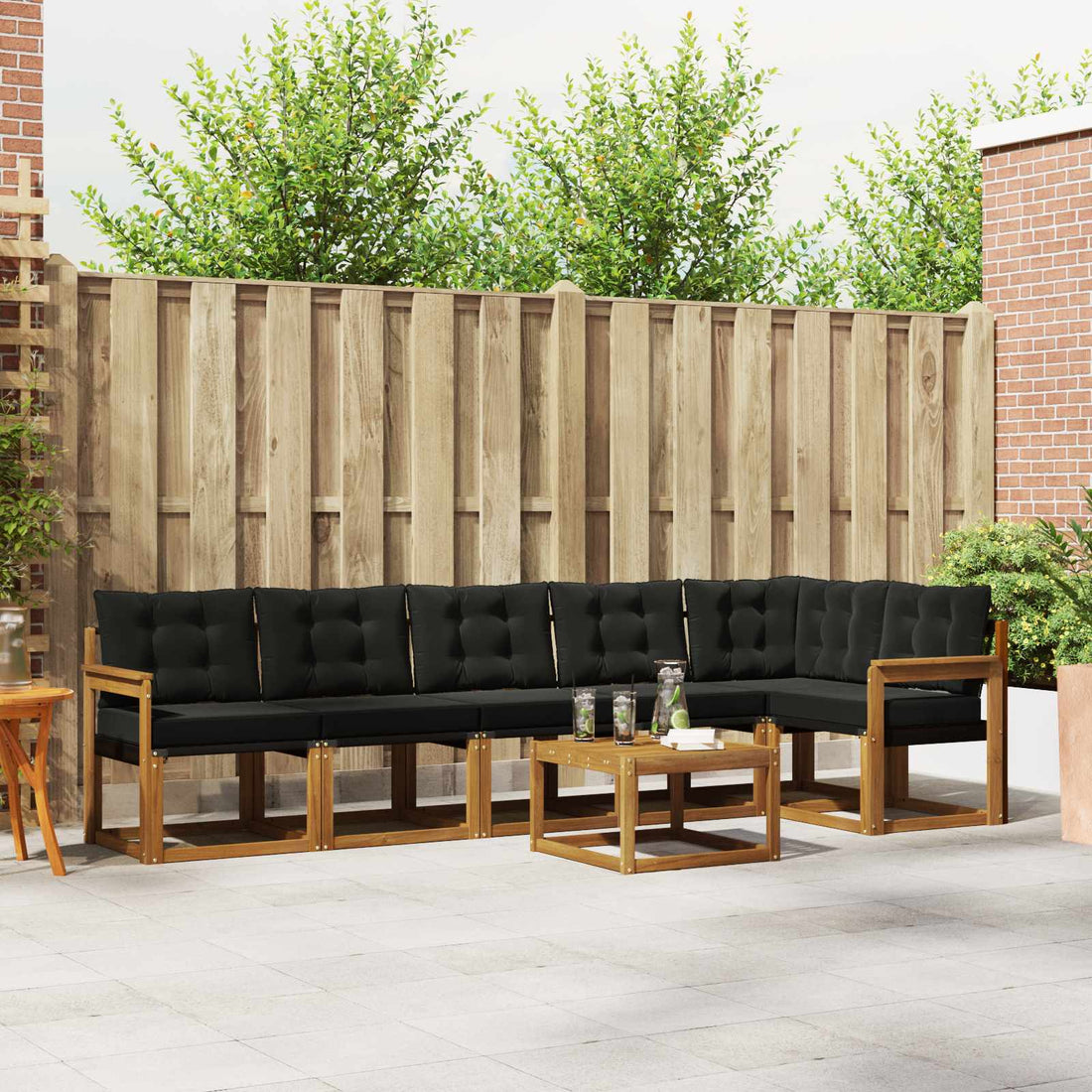 vidaXL Conjunto de sofás de exterior 7 uds. Natural y negro