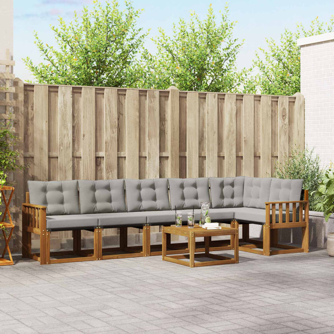 vidaXL Conjunto de sofás de exterior 7 uds. Gris Natural y Claro