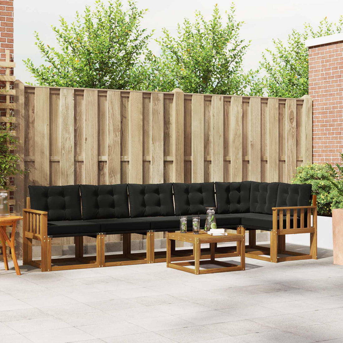 vidaXL Conjunto de sofás de exterior 7 uds. Natural y negro