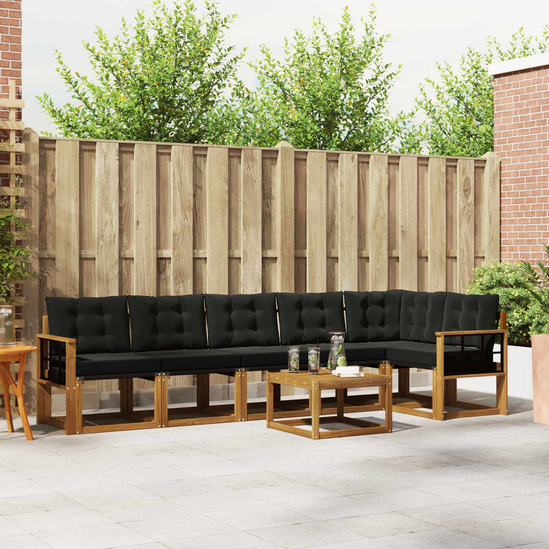 vidaXL Conjunto de sofás de exterior 7 uds. Natural y negro