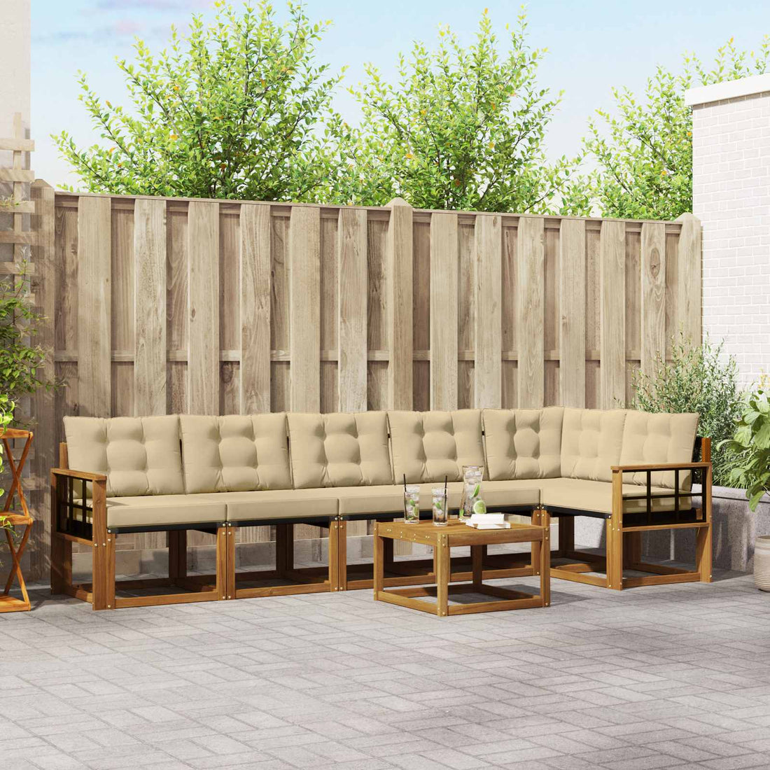 vidaXL Conjunto de sofás de exterior 7 uds. Natural y Beige