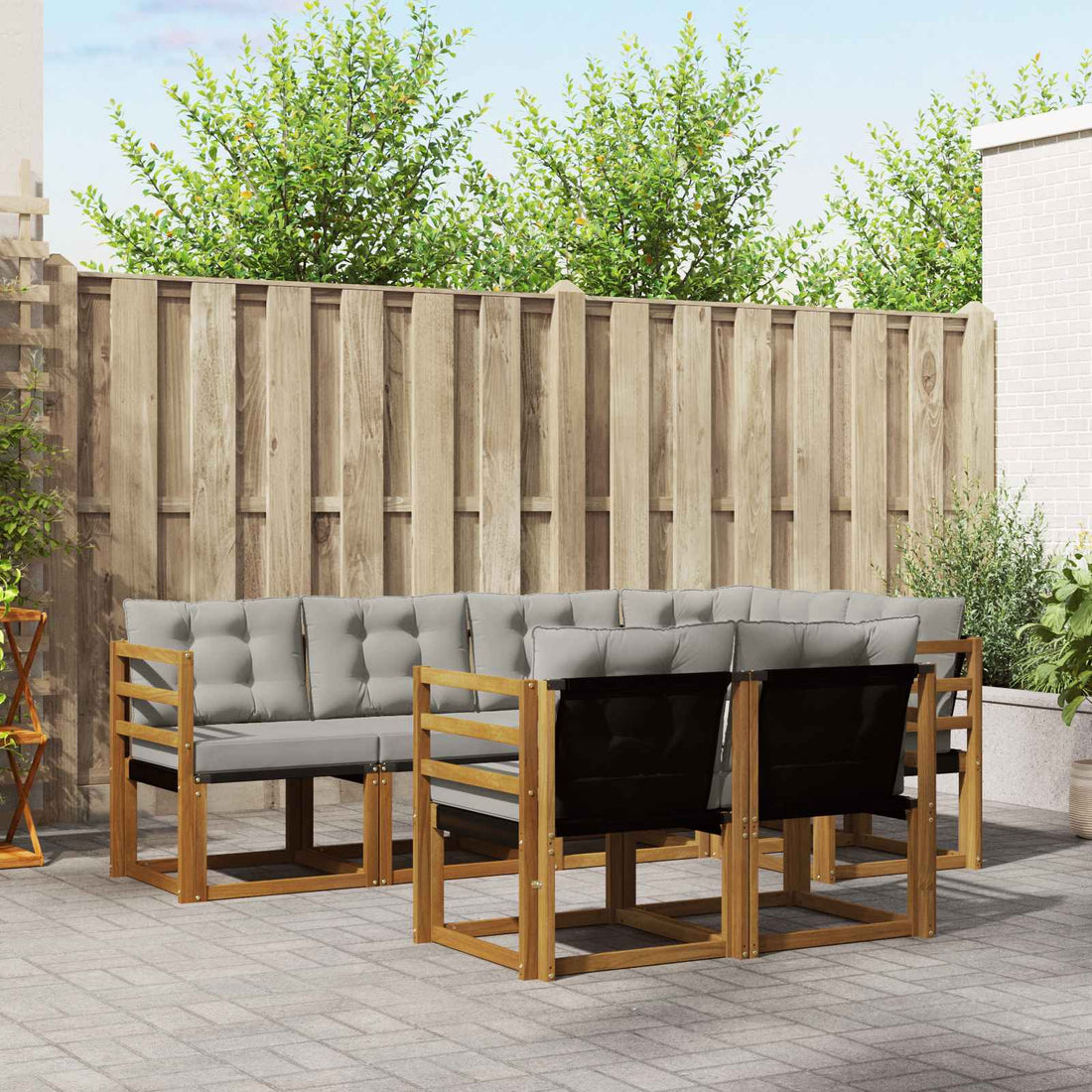 vidaXL Conjunto de sofás de exterior 7 uds. Gris Natural y Claro