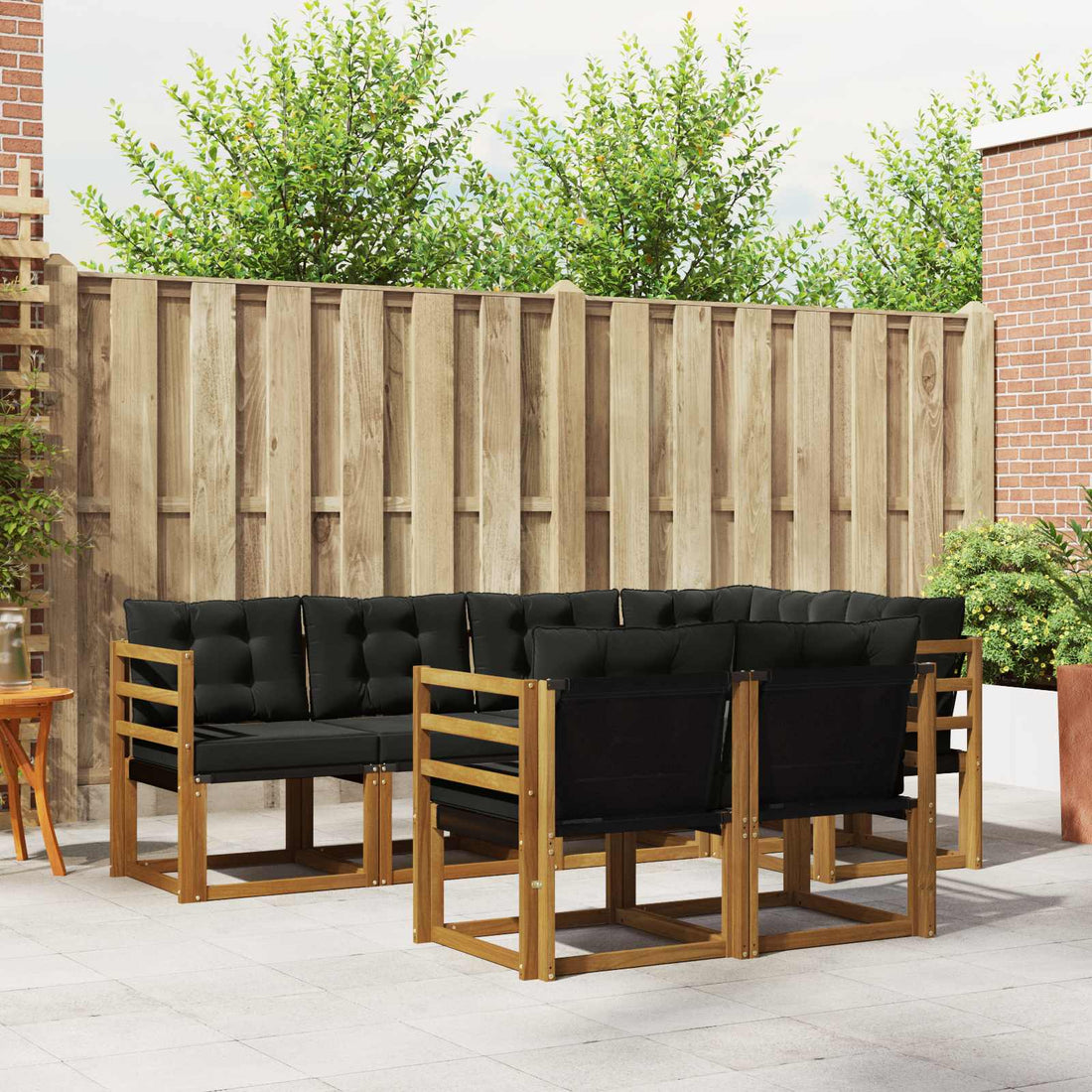 vidaXL Conjunto de sofás de exterior 7 uds. Natural y negro