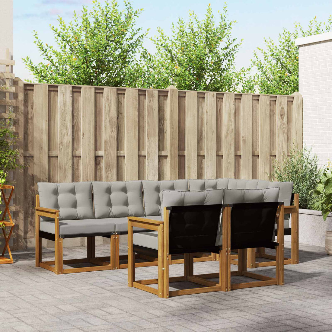 vidaXL Conjunto de sofás de exterior 7 uds. Gris Natural y Claro