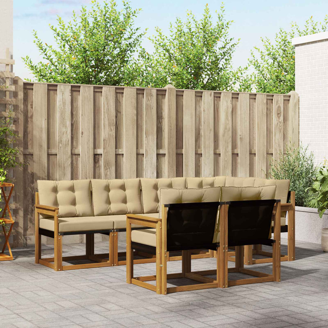 vidaXL Conjunto de sofás de exterior 7 uds. Natural y Beige