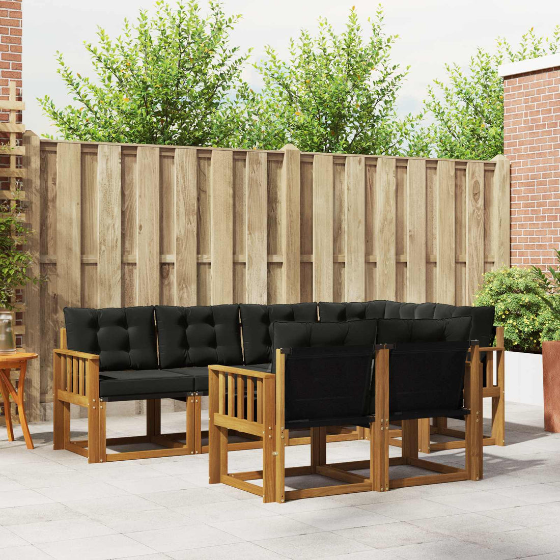 vidaXL Conjunto de sofás de exterior 7 uds. Natural y negro