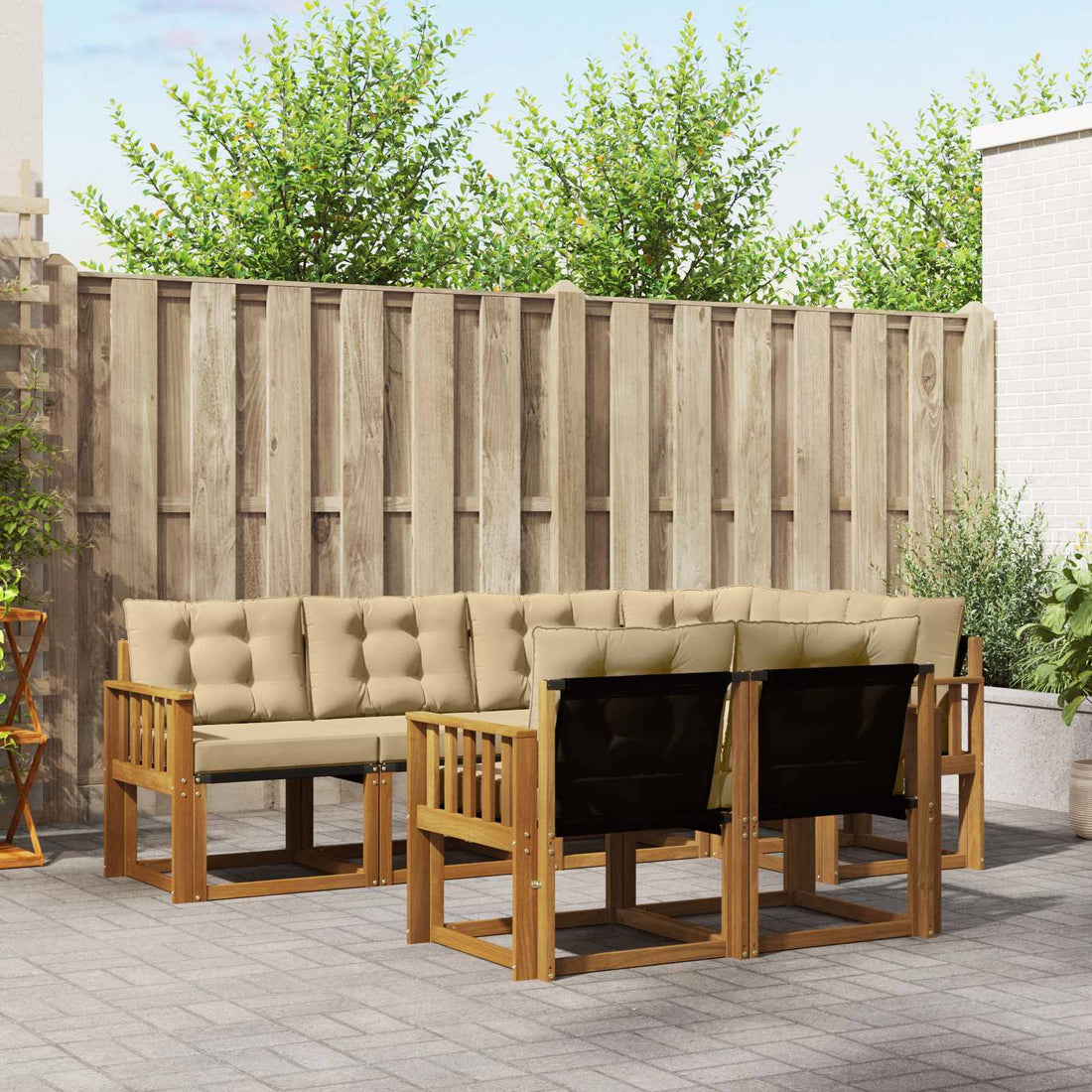 vidaXL Conjunto de sofás de exterior 7 uds. Natural y Beige