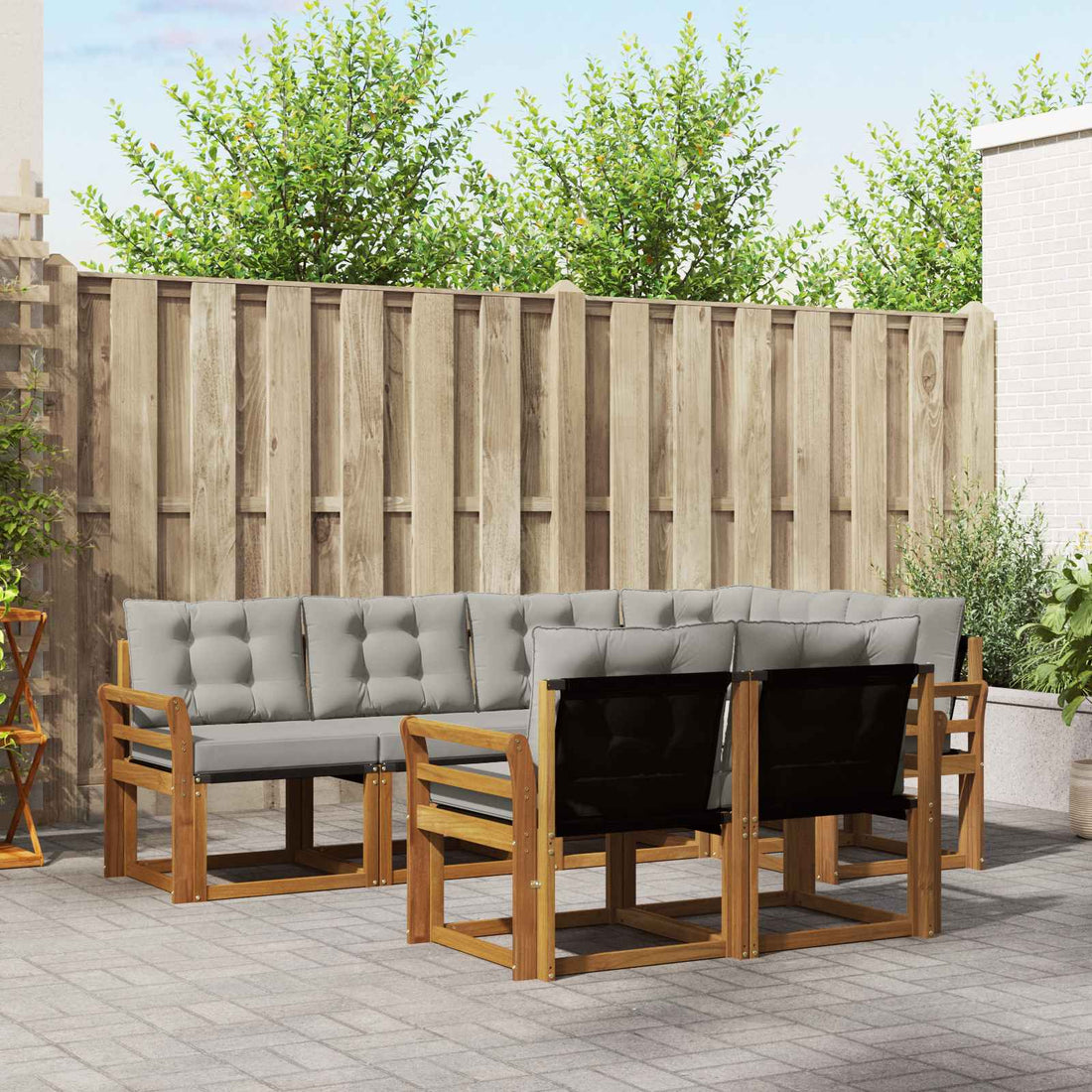 vidaXL Conjunto de sofás de exterior 7 uds. Gris Natural y Claro