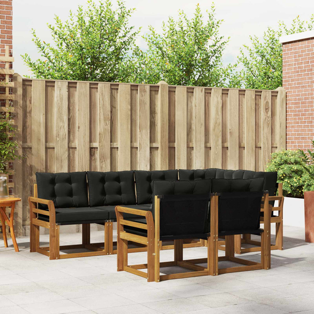 vidaXL Conjunto de sofás de exterior 7 uds. Natural y negro