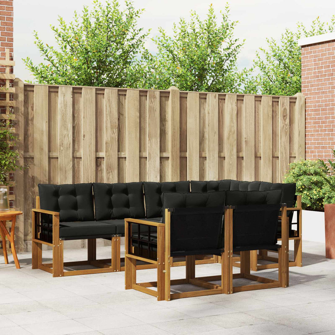 vidaXL Conjunto de sofás de exterior 7 uds. Natural y negro