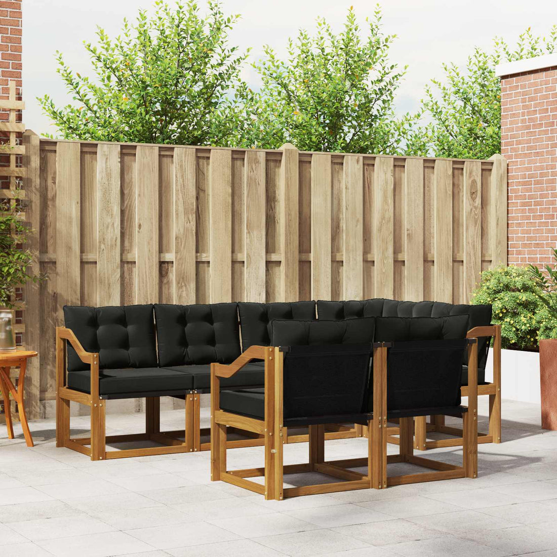 vidaXL Conjunto de sofás de exterior 7 uds. Natural y negro
