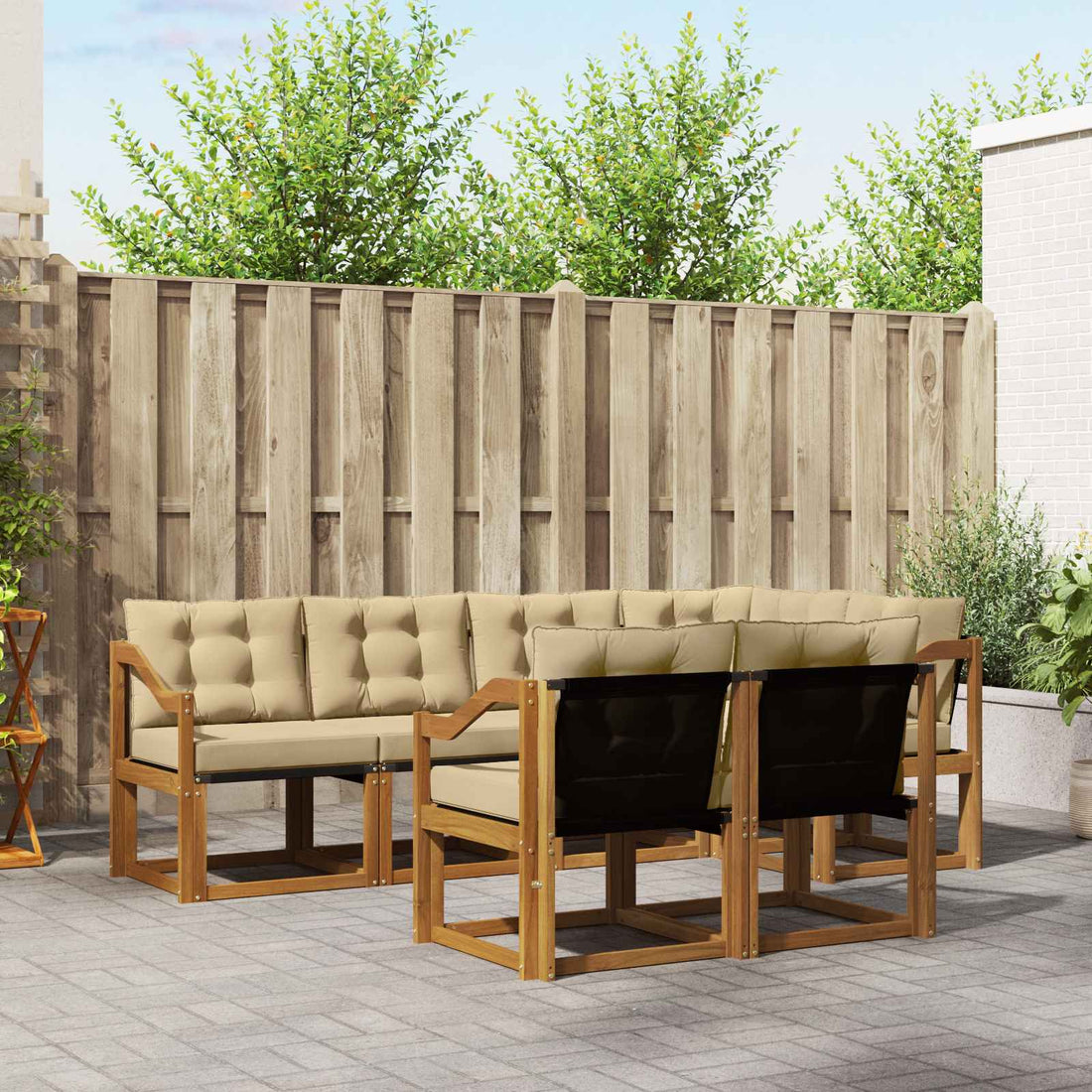 vidaXL Conjunto de sofás de exterior 7 uds. Natural y Beige